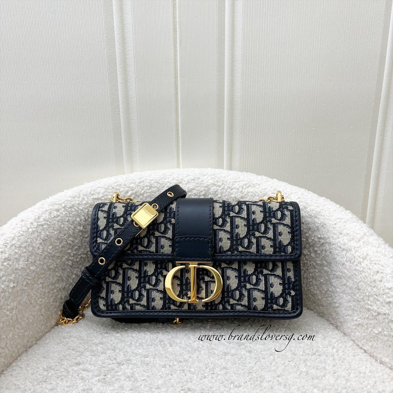 Dior 30 Montaigne East-West Flap Bag in Dark Blue Oblique Canvas and GHW