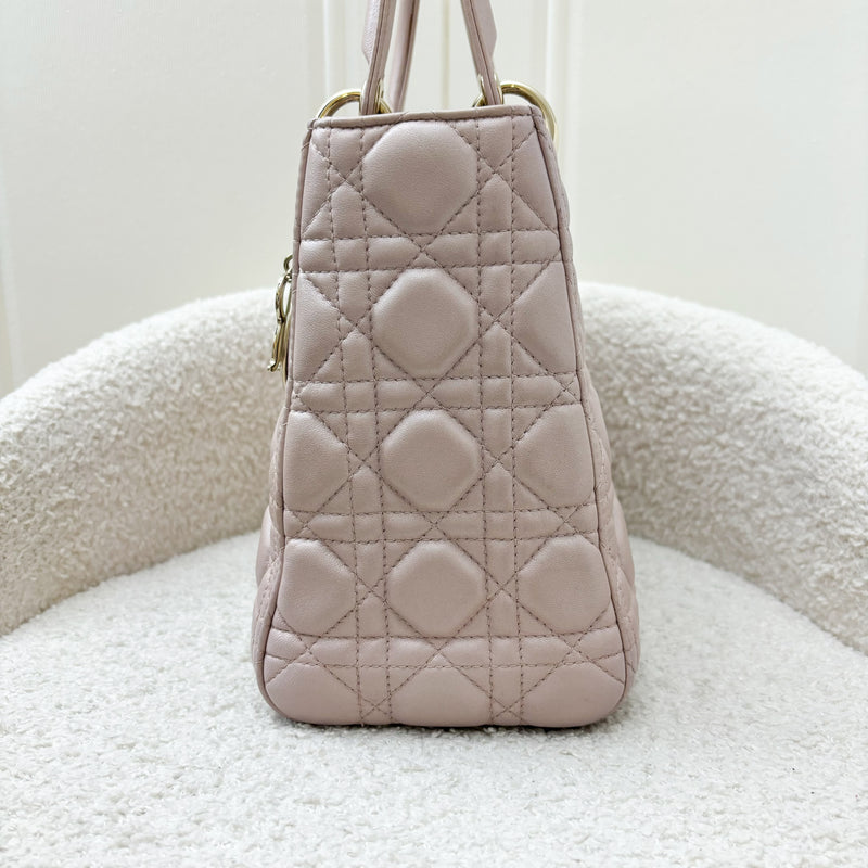 Dior Medium Lady Dior in Lotus Pearly Pink Lambskin LGHW (New version with Adjustable Strap)