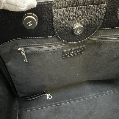 Chanel Medium / Large Deauville Tote in Black Caviar and SHW