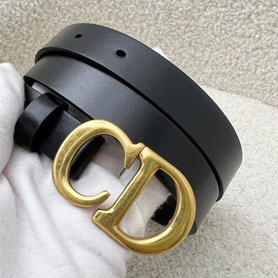 Dior CD Saddle Belt in Black Calfskin, 20 MM and AGHW in Sz 85