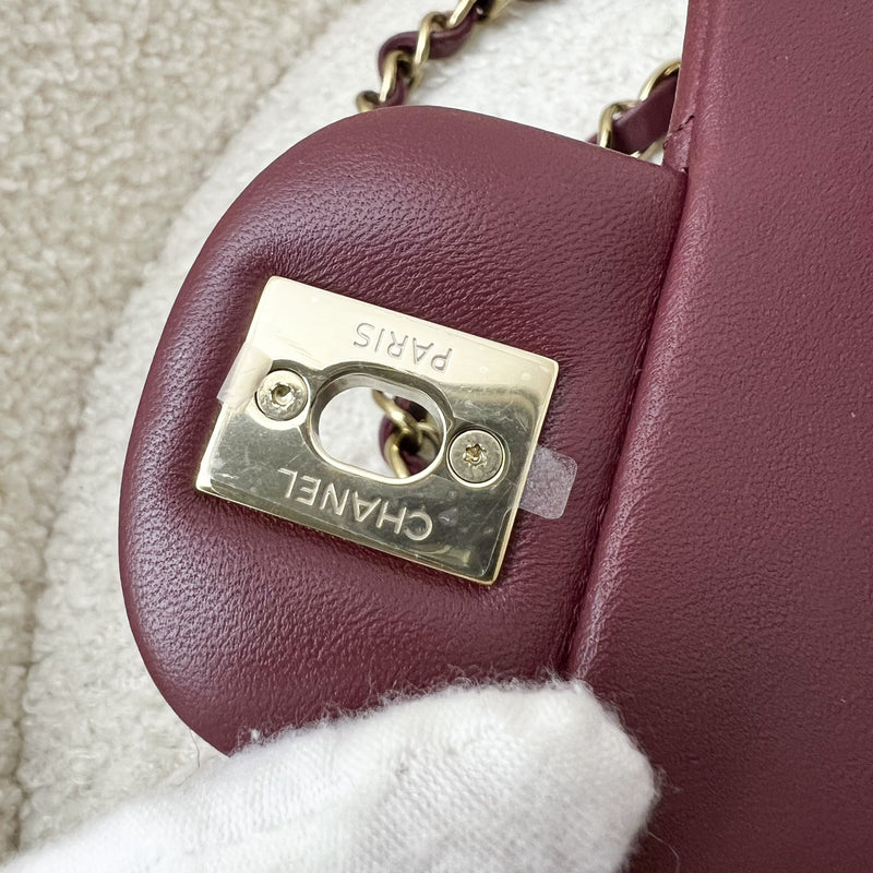 Chanel Small Classic Flap CF in Burgundy Lambskin and LGHW