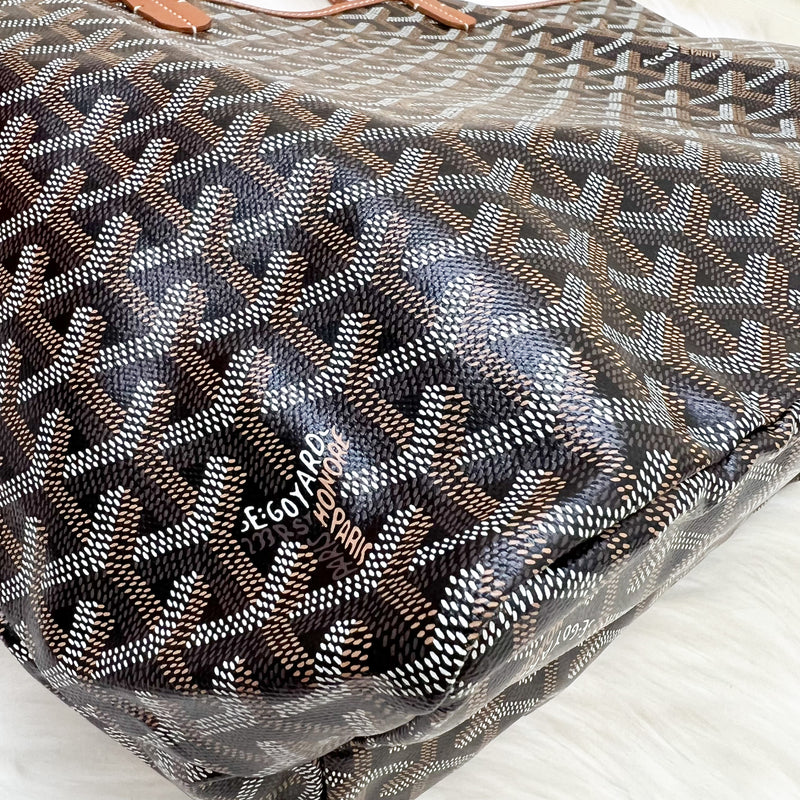 Goyard Saint Louis PM Tote in Black Signature Goyardine Canvas and Brown Trim