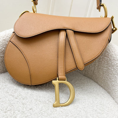 Dior Medium Saddle Bag in Amber Grained Calfskin and AGHW