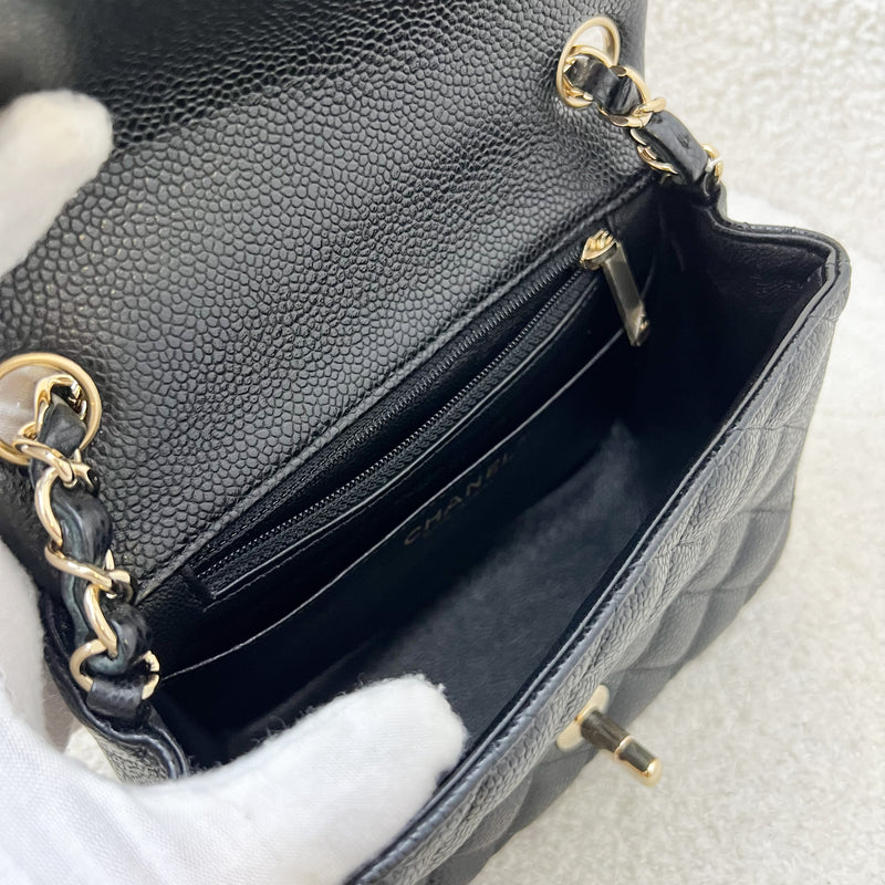 Chanel Classic Mini Square Flap in Black Caviar and LGHW (Model: A35200)