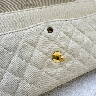 Chanel Vintage Small / Medium Flap with Bijoux Chain in Oatmeal Beige Jersey and 24K GHW