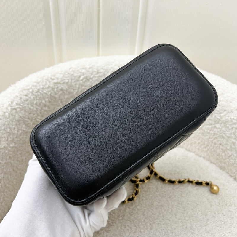 Chanel Pearl Crush Adjustable Chain Small Vanity in Black Lambskin and AGHW (Model: AP2303)