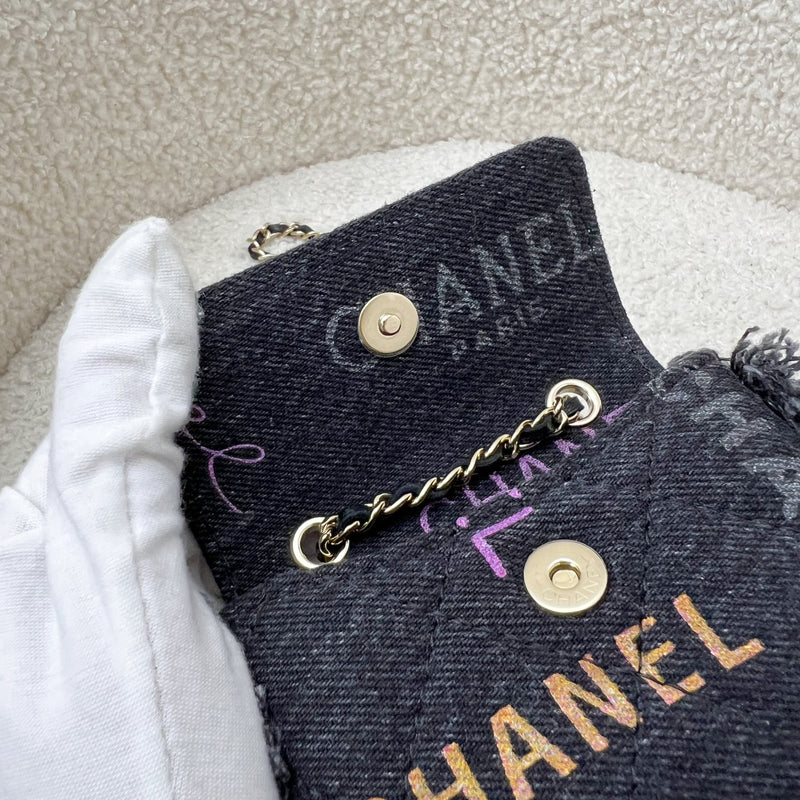 Chanel 22P Waist Bag / Clutch on Chain in Black Printed Denim and GHW