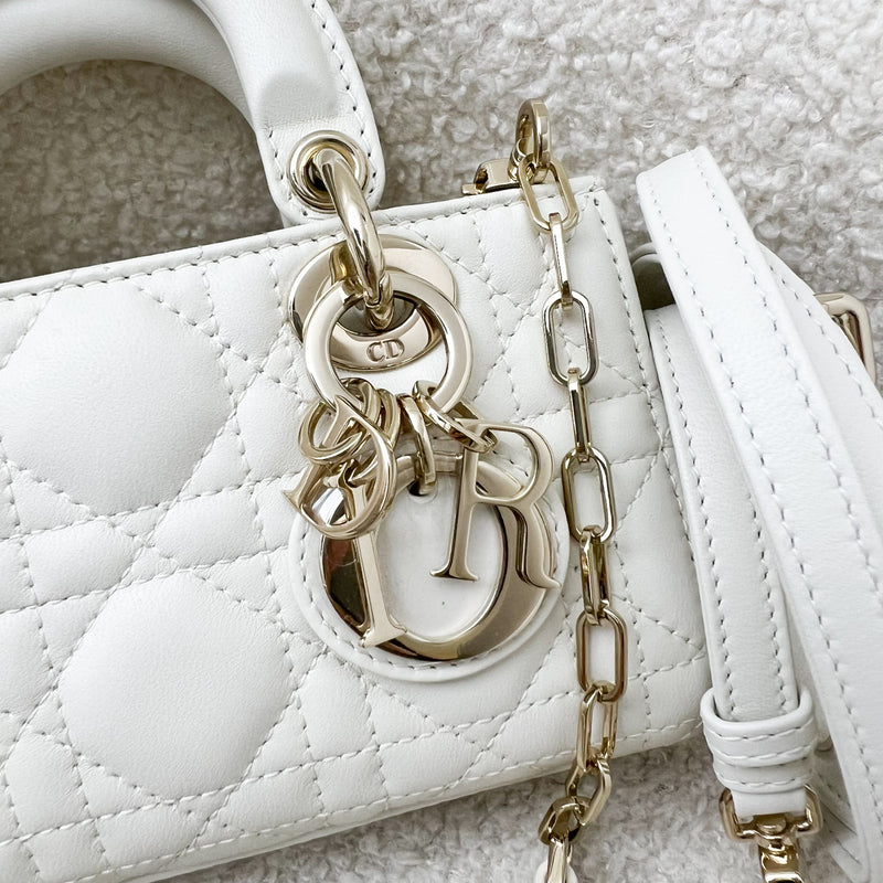 Dior Micro Lady D-Joy Bag in White Cannage Lambskin and LGHW