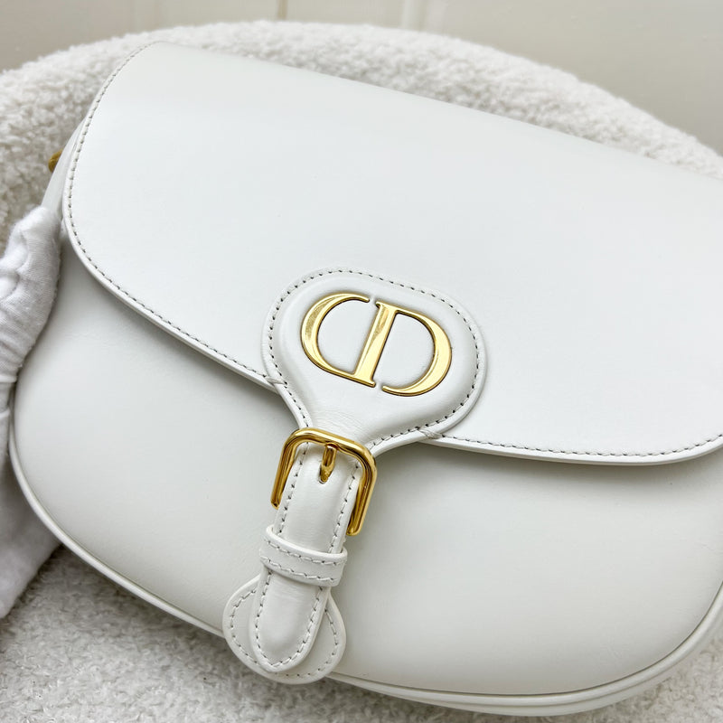 Dior Medium Bobby Flap Bag in White Calfskin and GHW