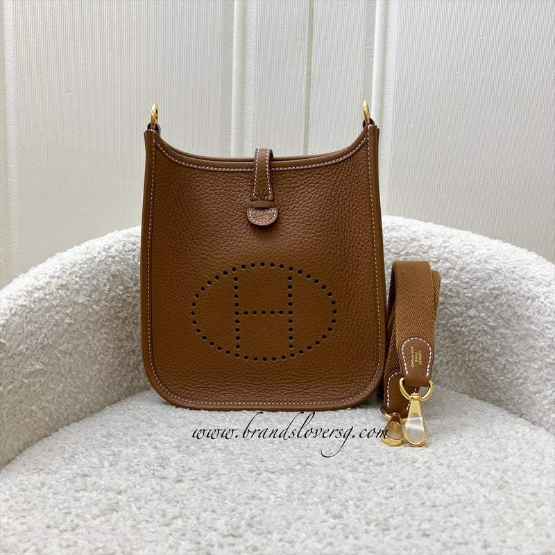 [New Short Strap] Hermes Mini Evelyne TPM in Gold Clemence Leather with Gold Strap and GHW