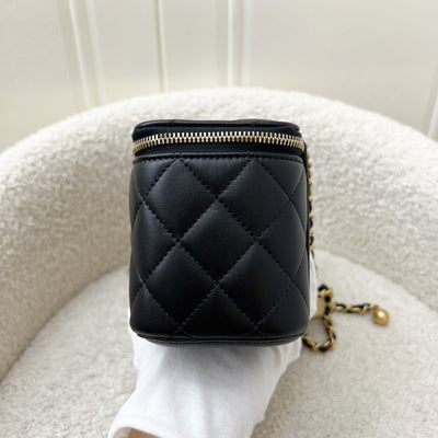 Chanel Pearl Crush Adjustable Chain Small Vanity in Black Lambskin and AGHW (Model: AP2303)