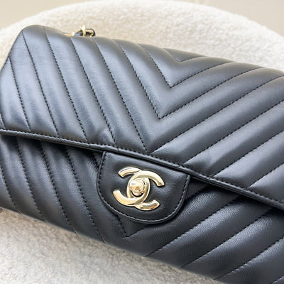 Chanel Medium Classic Flap CF in Chevron Quilted Black Lambskin and LGHW