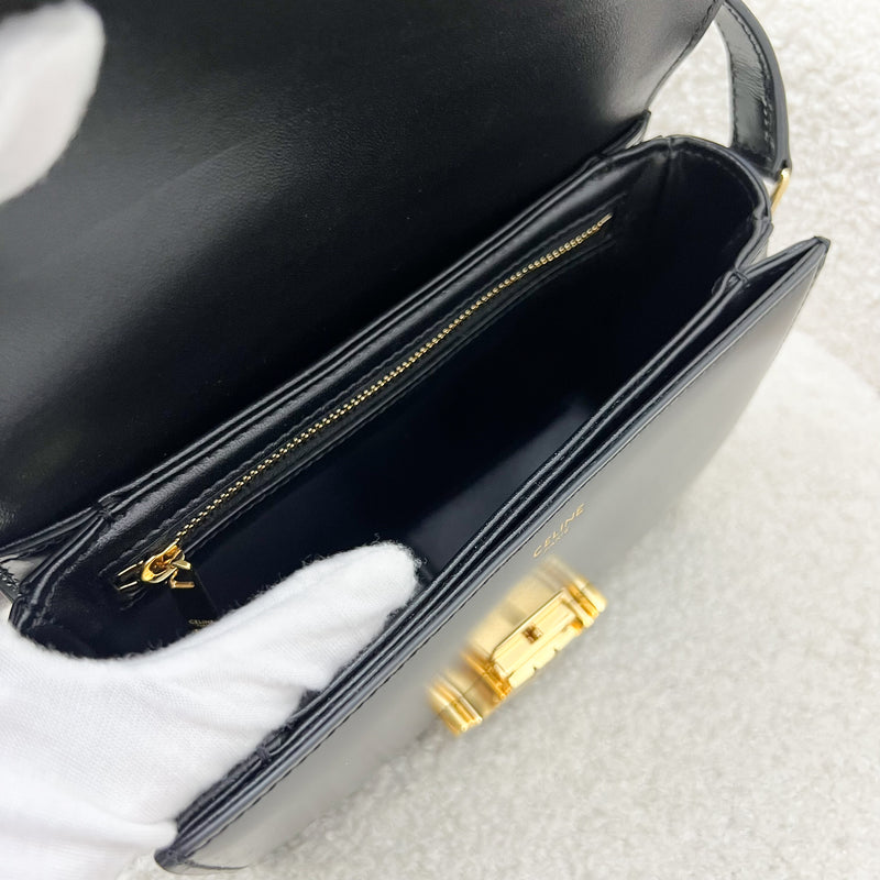 Celine Teen Triomphe Flap Bag in Black Shiny Calfskin and GHW