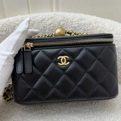 Chanel Pearl Crush Adjustable Chain Small Vanity in Black Lambskin and AGHW (Model: AP2303)