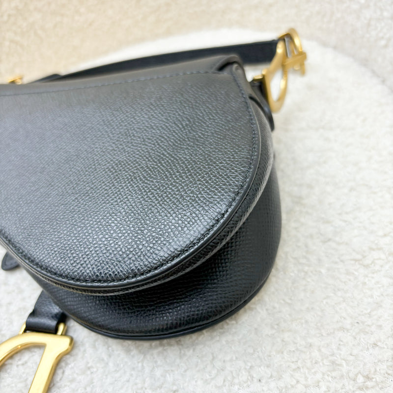 Dior Mini Saddle Bag In Black Grained Calfskin GHW