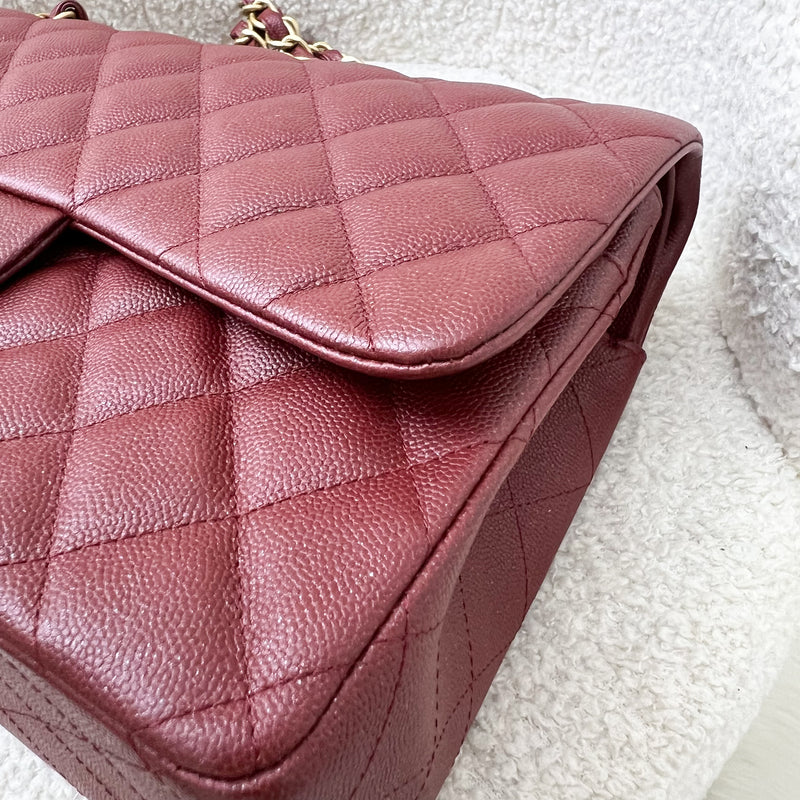 Chanel Classic Jumbo Double Flap in 18C Burgundy Dark Red Iridescent Caviar and AGHW