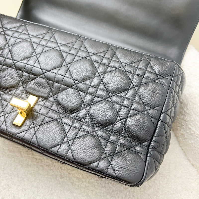 Dior Large Caro Flap Bag in Black Grained Calfskin and GHW