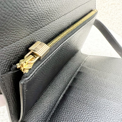 Hermes Portefeuille Kelly Depliant Wallet in Black Epsom Leather and GHW