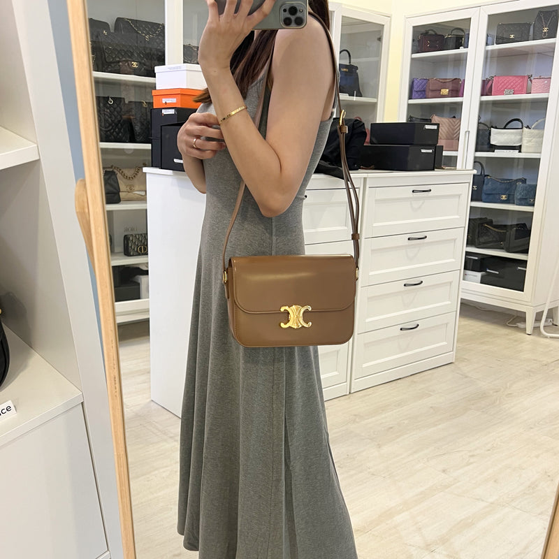 Celine Classique Triomphe Flap Bag in Bronze (Caramel) Shiny Calfskin and GHW