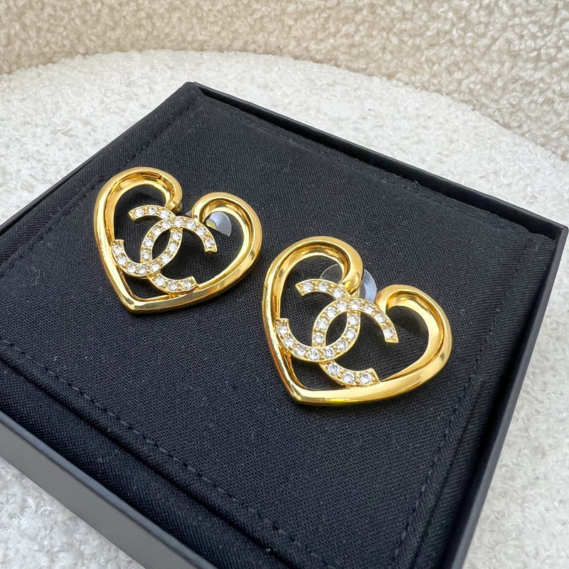 Chanel 23C CC and Heart Earrings with Crystals and in LGHW