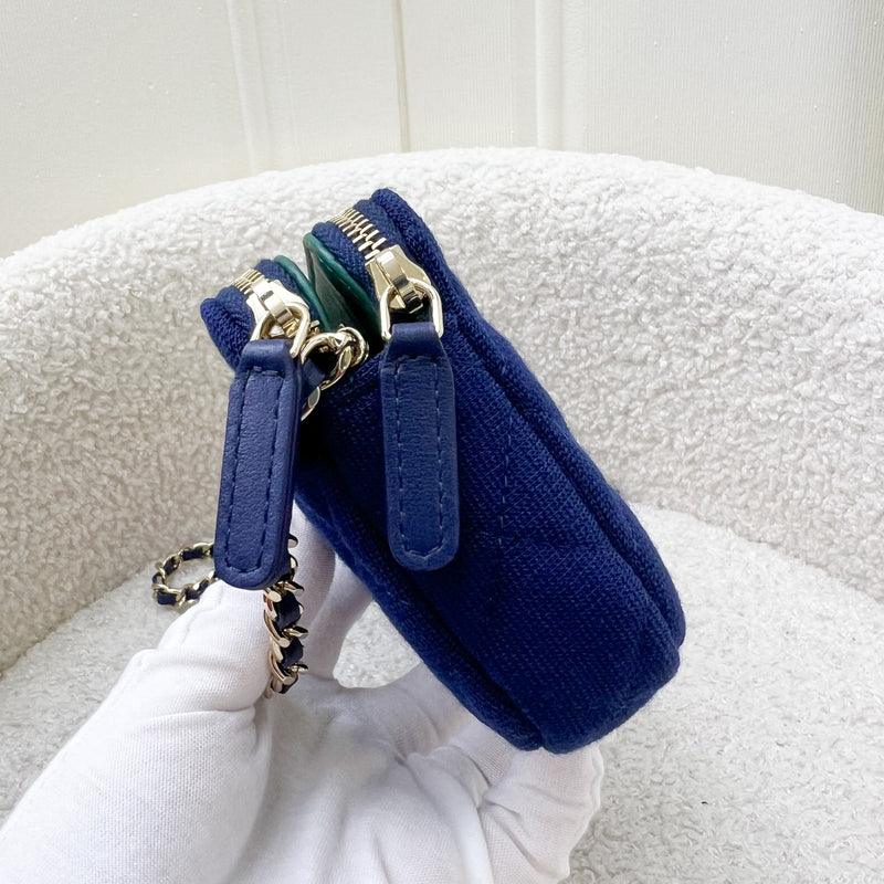 Chanel VIP Clutch on Chain / WOC in Blue Jersey Fabric and LGHW