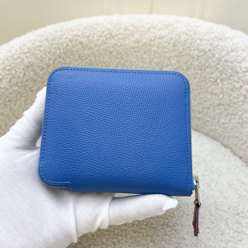 Hermes Silk in Compact Wallet in Bleu Paradis Epsom Leather and PHW