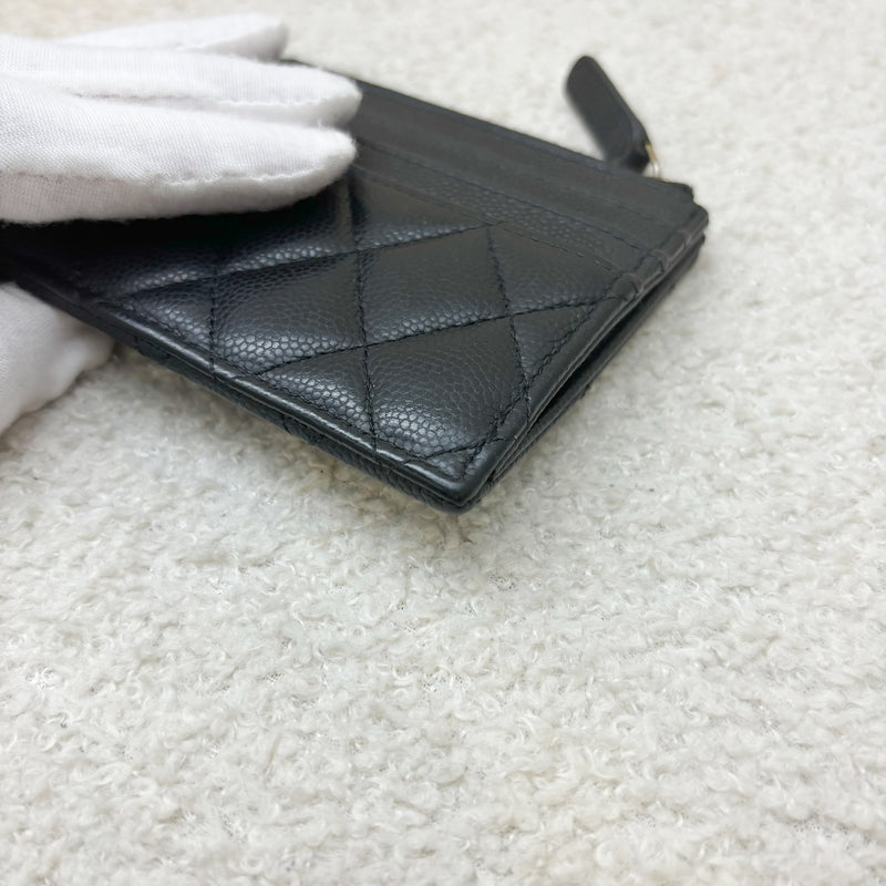 Chanel Classic Zip Card Holder / Small Wallet in Black Caviar and GHW