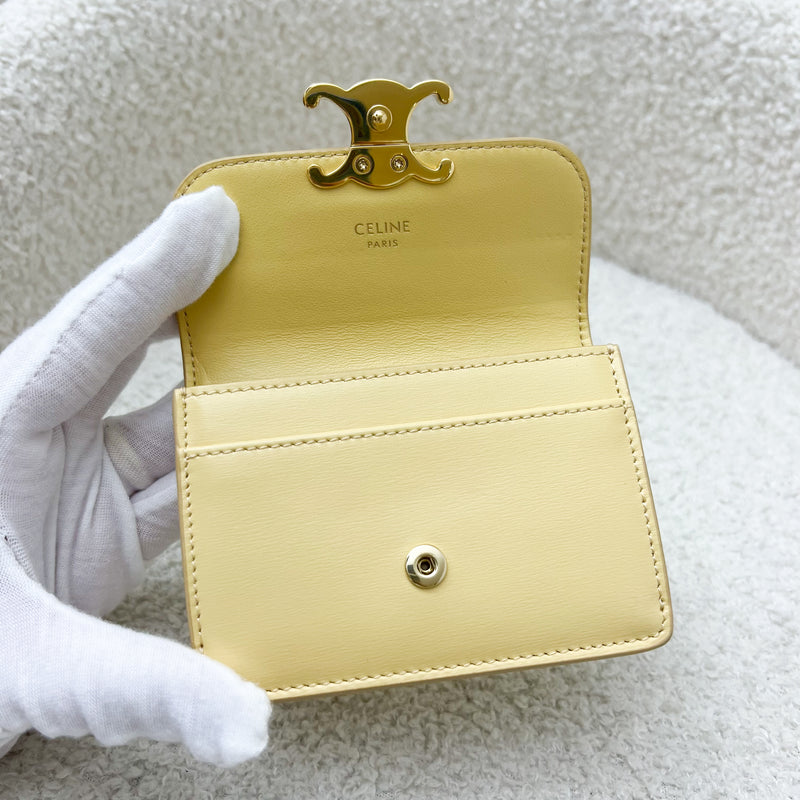 Celine Triomphe Card Holder in Light Yellow Calfskin and GHW