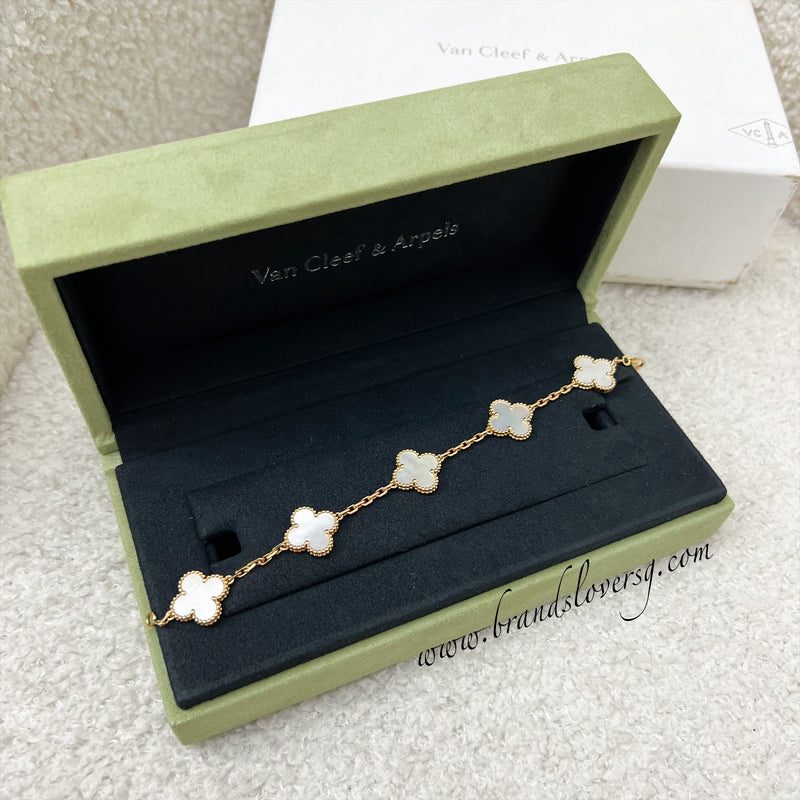 Van Cleef & Arpels VCA Vintage Alhambra 5 Motifs Bracelet with Mother of Pearl MOP in 18K Yellow Gold