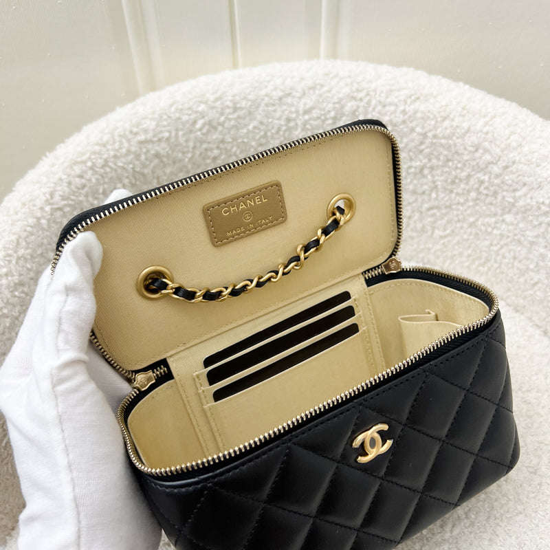 Chanel Pearl Crush Adjustable Chain Small Vanity in Black Lambskin and AGHW (Model: AP2303)