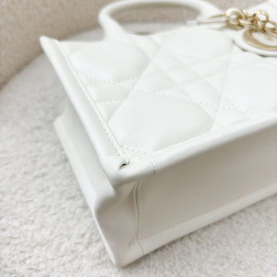 Dior Mini Book Tote in White Macrocannage Lambskin and LGHW