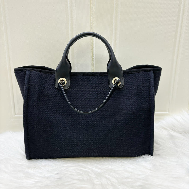 Chanel Small / Medium Deauville Shopping Tote in Black Fabric and LGHW