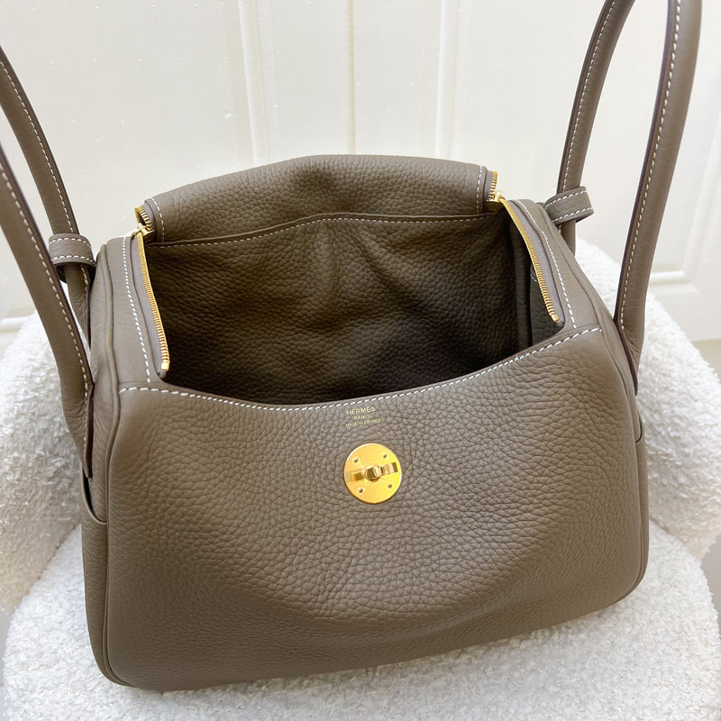 Hermes Lindy 26 in Etoupe Clemence Leather and GHW