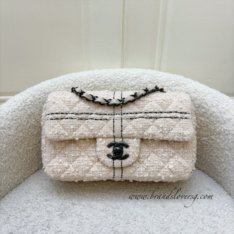 Chanel Classic Mini Rectangle Flap in Pink Tweed and Black HW