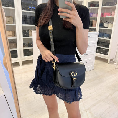 Dior Medium Bobby Flap Bag in Black Calfskin and GHW