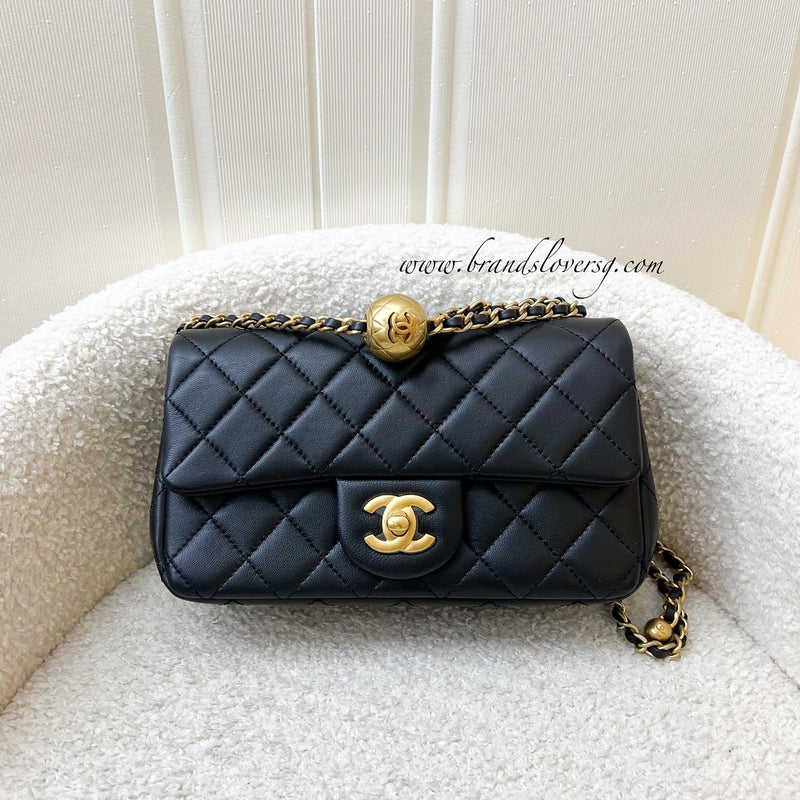 Chanel Pearl Crush Mini Rectangular Flap in Black Lambskin and AGHW (Model: AS1787)