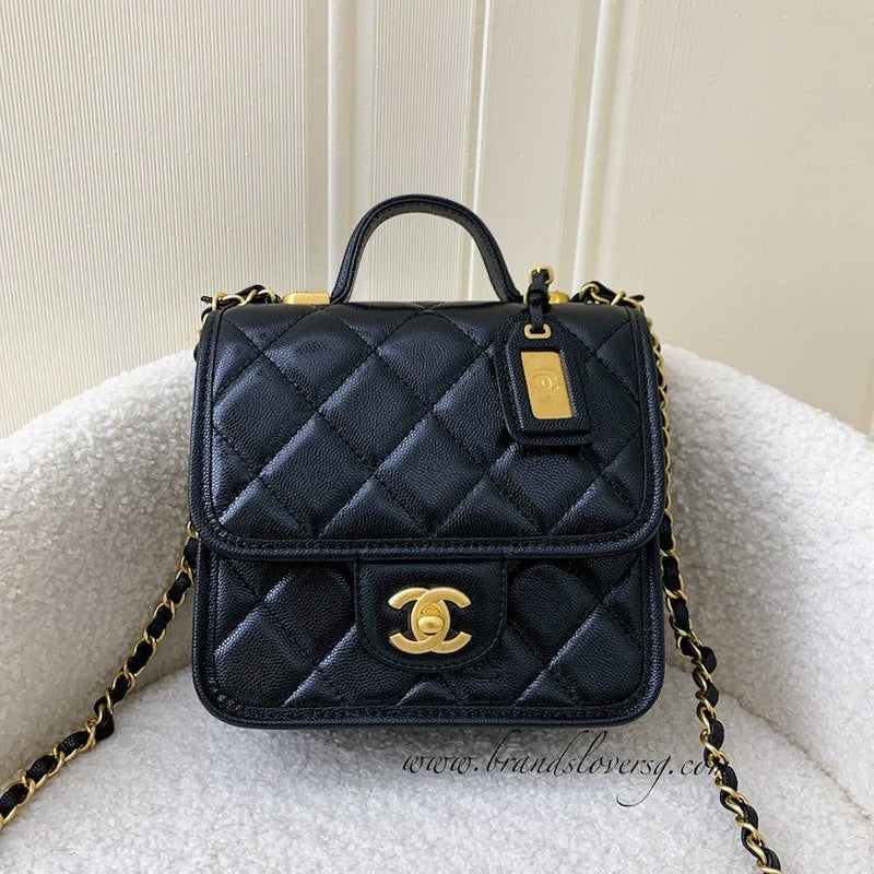 Chanel 22K Seasonal Flap with Top Handle in Black Caviar AGHW