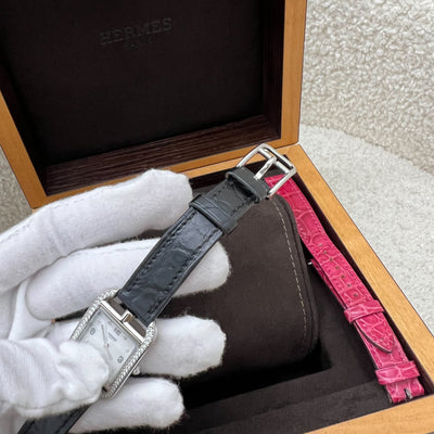 Hermes Cape Cod PM 31mm Quartz Watch with Noir Black Alligator Strap + Extra Strap (Framboise Alligator) worth $700