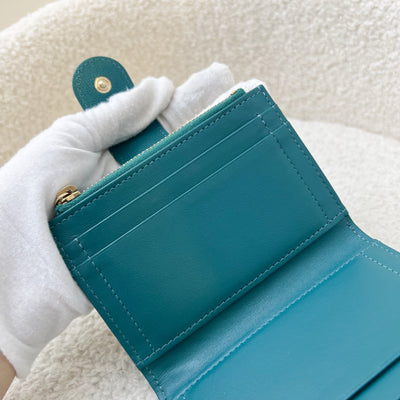 Chanel Bifold Wallet in Teal Green Caviar and LGHW