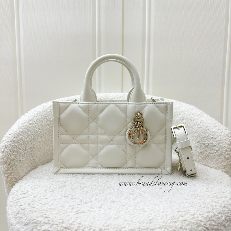 Dior Mini Book Tote in White Macrocannage Lambskin and LGHW