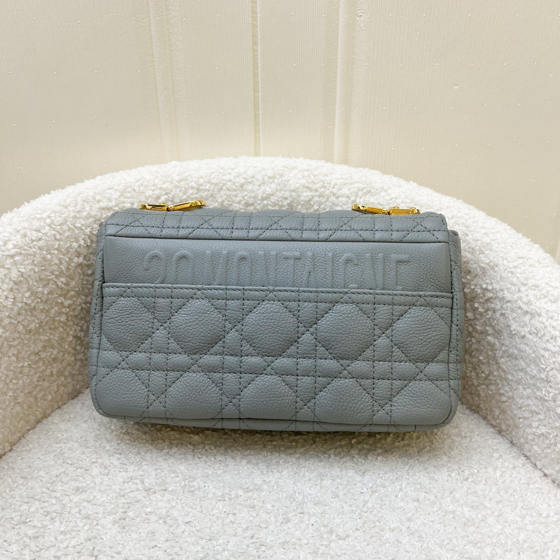 Dior Small Caro Flap in Stone Grey Grained Calfskin and GHW