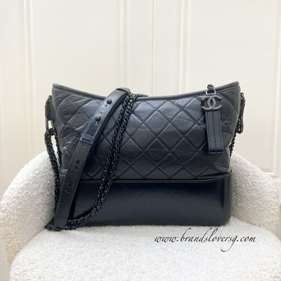 Chanel So Black Medium (New Large) Gabrielle in Black Distressed Leather and Black HW