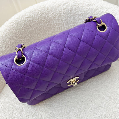 Chanel Small Classic Flap CF in 22A Dark Purple Caviar and LGHW