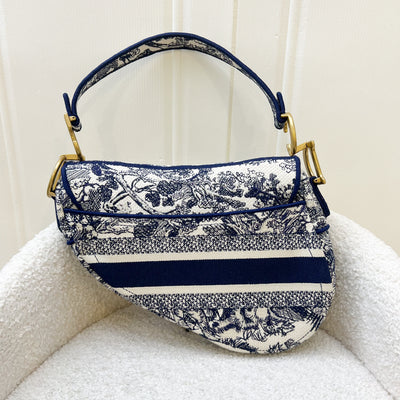 Dior Medium Saddle Bag in Dark Blue Toile De Jouy Canvas and AGHW