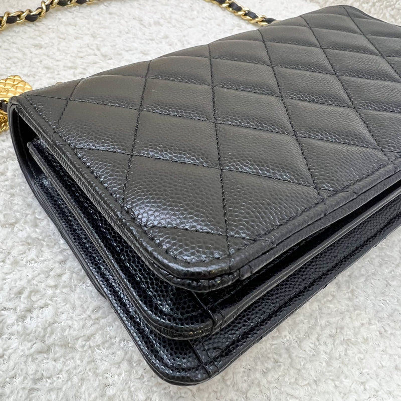 Chanel 23S Classic Flap Charm Wallet on Chain WOC in Black Caviar and GHW