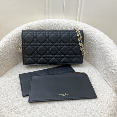 Dior Lady Dior Pouch / Wallet on Chain WOC in Black Cannage Lambskin and LGHW