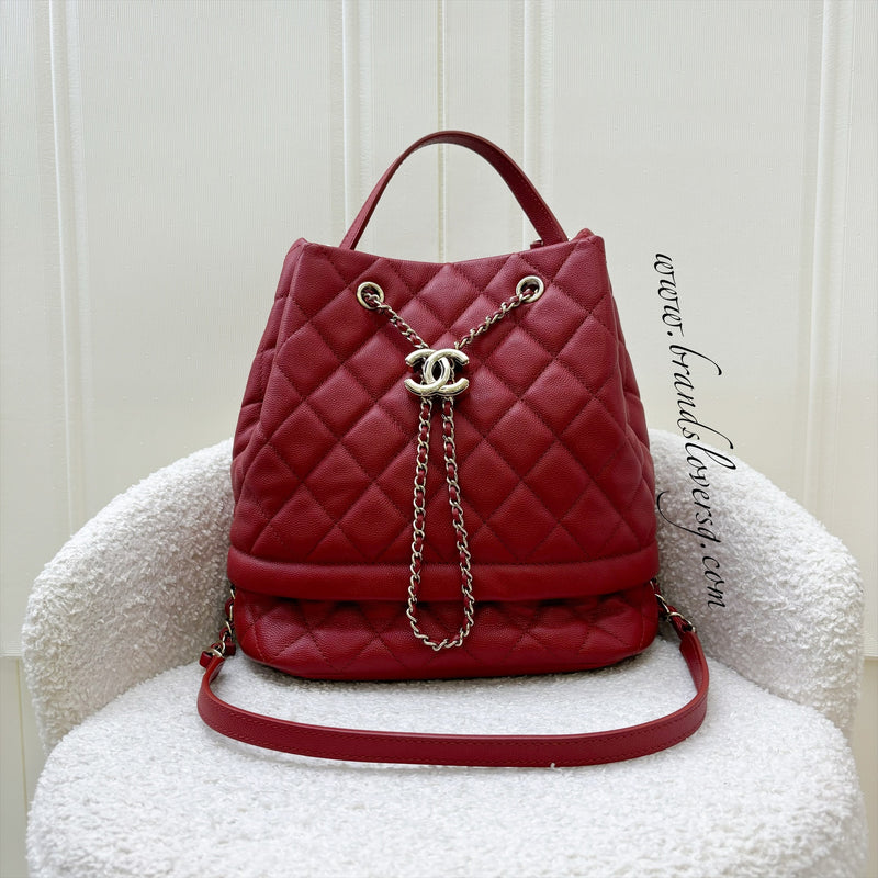 Chanel 19B Drawstring Bucket Bag in Red Caviar and LGHW Brands Lover