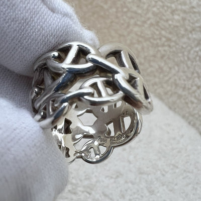 Hermes Chaine d'ancre Enchainee Ring in Silver Size 54
