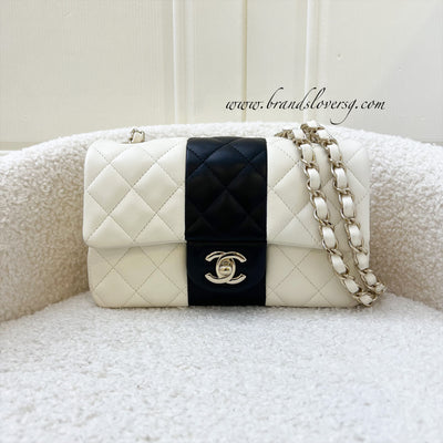 Chanel 22C Bicolor Mini Rectangle Flap in Black and White Lambskin and LGHW