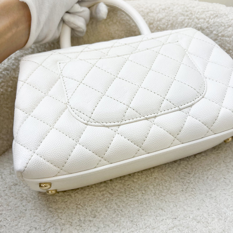 Chanel Small 24cm Coco Handle in White Caviar and LGHW